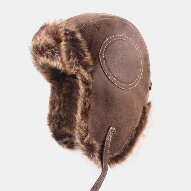 Miesten Pu Paksu Pehmo Vuori Trapper Hat Ulkona Kuulosuojaimet Tuulenpitävä Lämmin Ushanka Hat