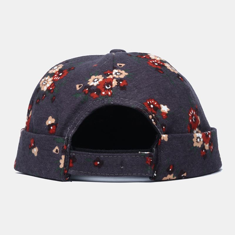 Miesten Puuvillakukkakuvioinen Säädettävä Retro Casual Poimuttuva Pipo Landlord Cap Skull Cap