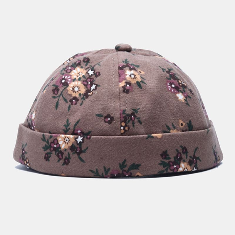 Miesten Puuvillakukkakuvioinen Säädettävä Retro Casual Poimuttuva Pipo Landlord Cap Skull Cap