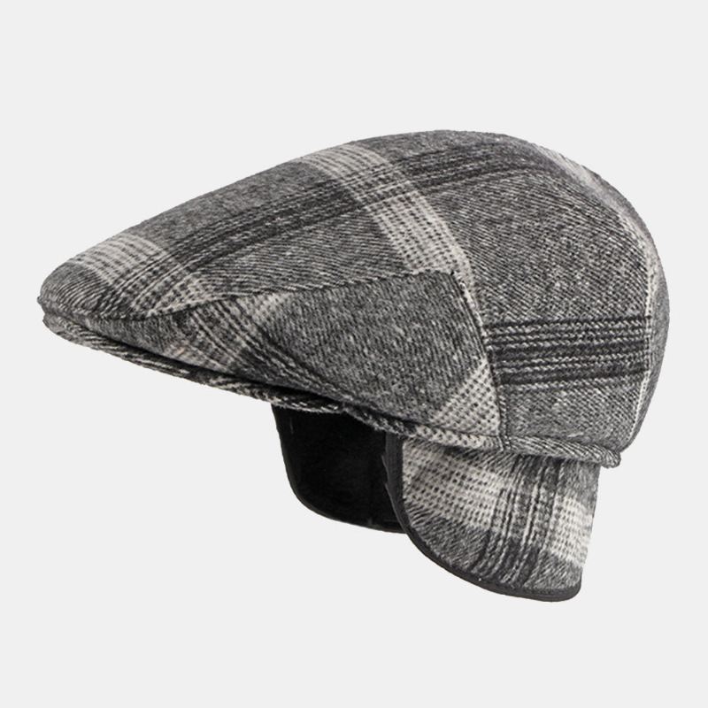 Miesten Säädettävä Kuminauha Design Baretti Cap Brittiläinen Retro Keski-ikäiset Ja Vanhukset Talvisuojat Kuulosuojaimet Eteenpäin Hattu