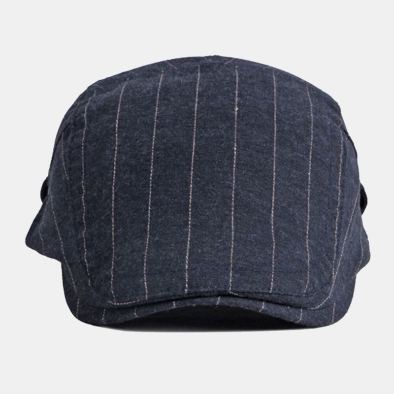 Miesten Sanomalehtihattu Puuvilla Vintage Raidallinen Ohut Hengittävä British Baret Litteä Korkki