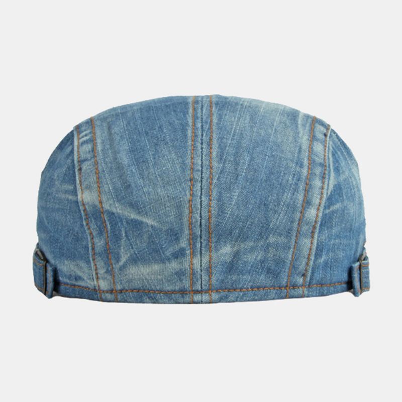 Miesten Sanomalehtipäällikkö Pesty Denim Kiinteät Päällysompeleet Ulkokäyttöön Hengittävä Aurinkosuoja Rento Vintage Eteenpäin Hattu Baretti Litteä Lippalakki