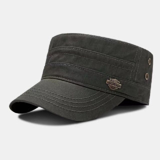 Miesten Shield Iron Lable Design Hengittävä Military Cap Litteä Korkki Muoti Anti-uv Aurinkovarjo Armeijan Lippalakki Kadettihattu