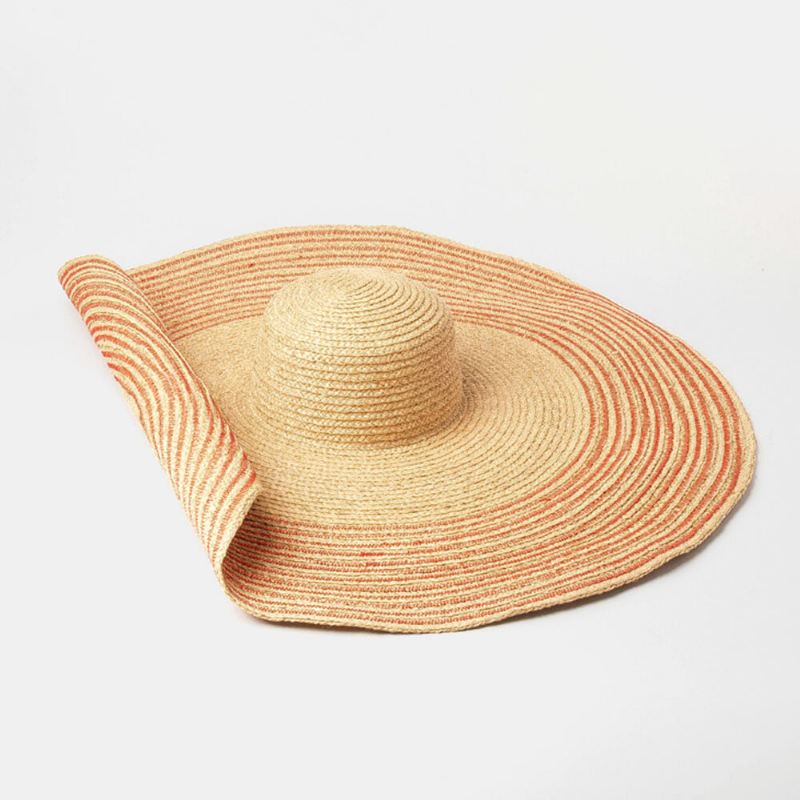 Nainen Käsintehty Wild Brim Visiiri Väri Raita Loma Beach Aurinkohattu Natural Raffia Rullattu Liri Olkihattu