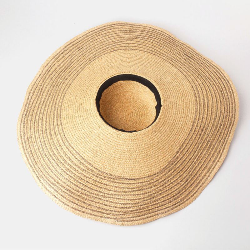 Nainen Käsintehty Wild Brim Visiiri Väri Raita Loma Beach Aurinkohattu Natural Raffia Rullattu Liri Olkihattu