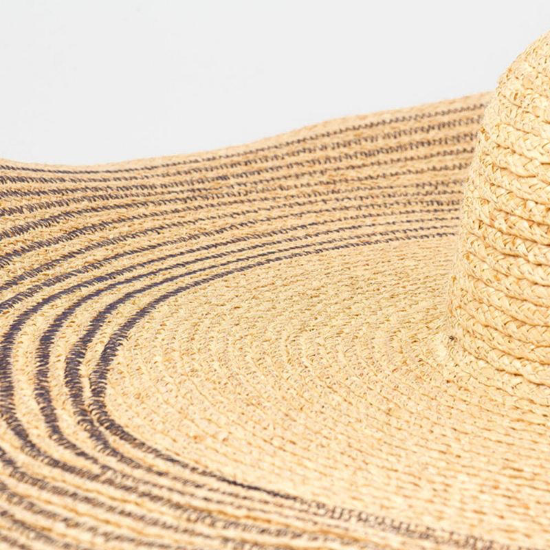 Nainen Käsintehty Wild Brim Visiiri Väri Raita Loma Beach Aurinkohattu Natural Raffia Rullattu Liri Olkihattu