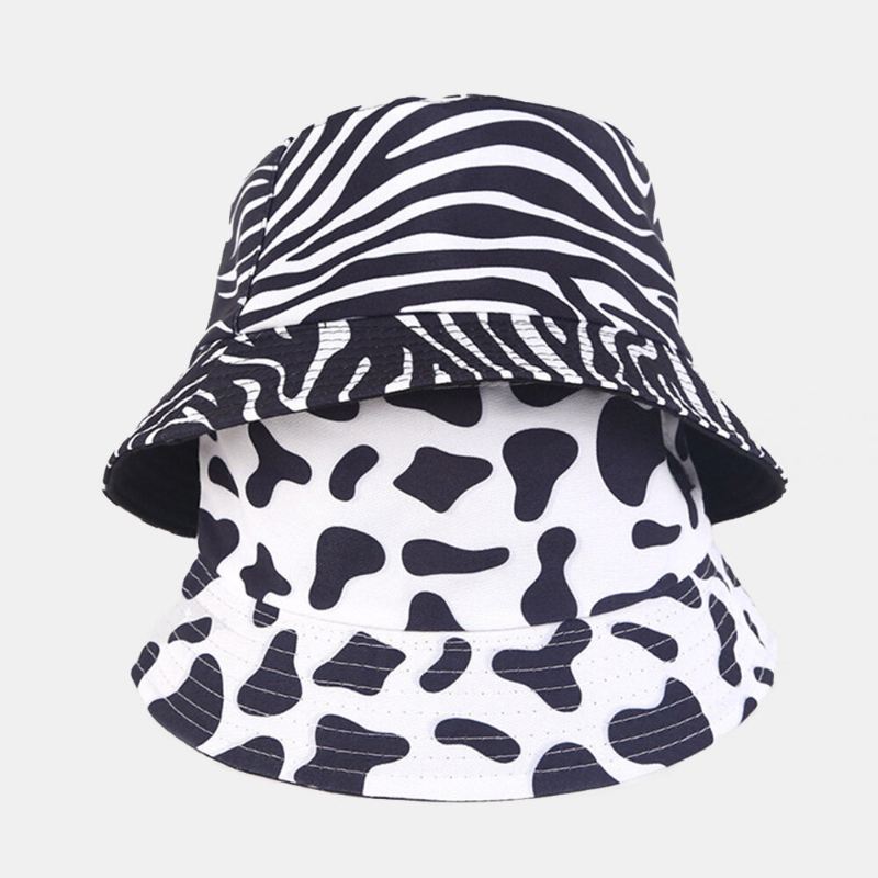 Naiset Kaksipuoleiset Vaatteet Zebra Cow Panda Pattern Print Bucket Hat Muoti Rento All-match Aurinkovoide Rantahattu