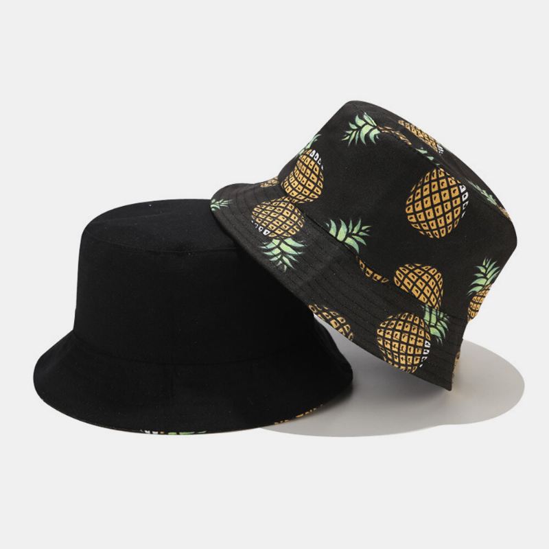 Naiset Miehet Kaksipuoleinen Hedelmä Ananas Kuvio Ulkona Rento Aurinkovarjo Bucket Hat