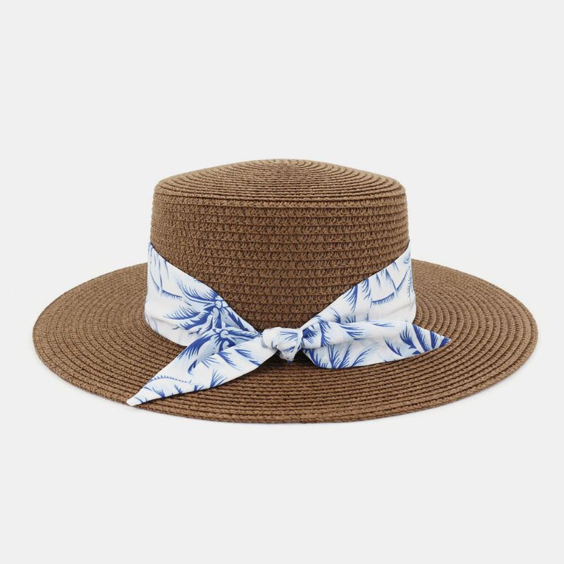 Naisten Aurinkovoide Travel Beach Aurinkohattu Tyylikäs Bowknot Jazz Hat Tasainen Hattu Olkihattu