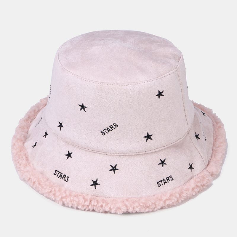 Naisten Kashmir Ja Mokkanahka Lämmin Pehmeä Kirjonta Stars Outdoor Bucket Hat