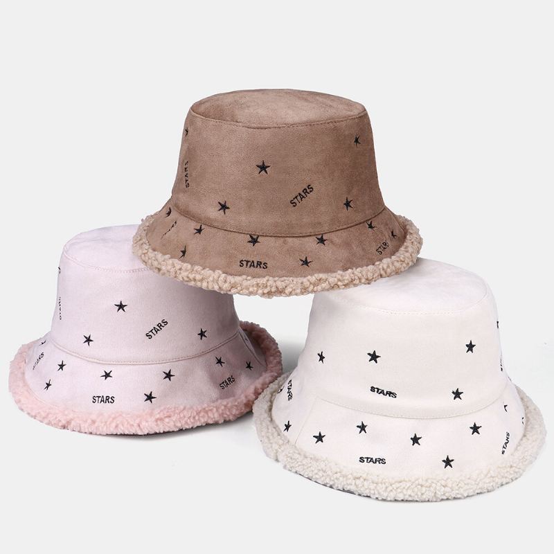 Naisten Kashmir Ja Mokkanahka Lämmin Pehmeä Kirjonta Stars Outdoor Bucket Hat