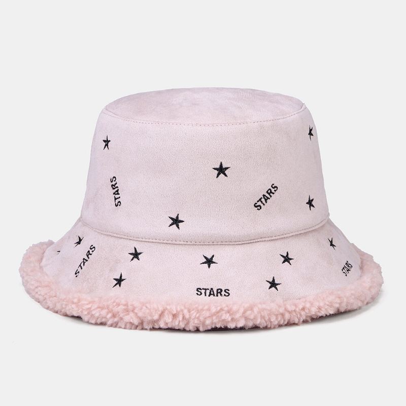 Naisten Kashmir Ja Mokkanahka Lämmin Pehmeä Kirjonta Stars Outdoor Bucket Hat