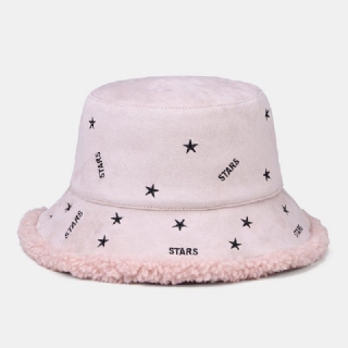 Naisten Kashmir Ja Mokkanahka Lämmin Pehmeä Kirjonta Stars Outdoor Bucket Hat