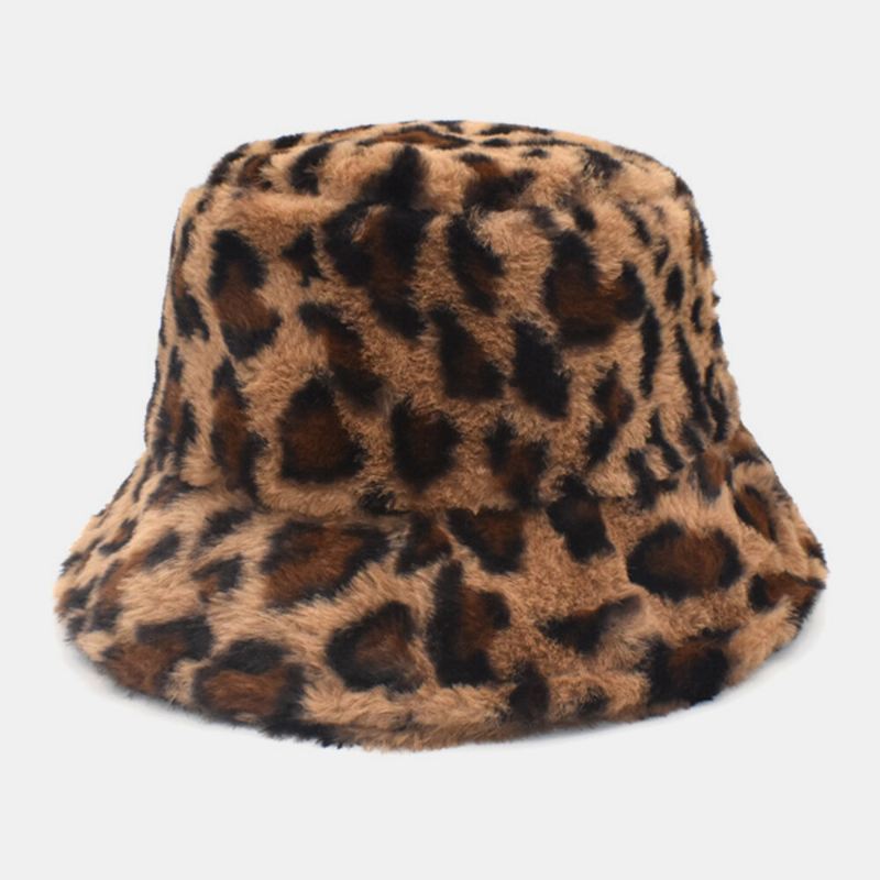 Naisten Lampaan Hiukset Lämpimät Pehmeä Leopardikuvio Rento Persoonallisuus Bucket Hat