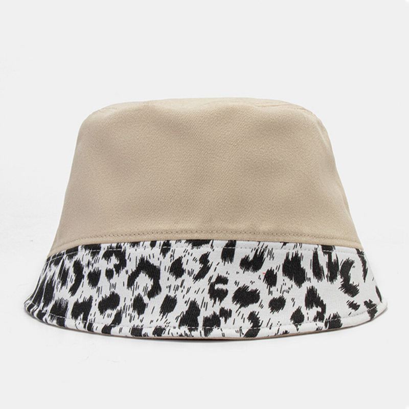 Naisten Patchwork Leopardikuvioprintti Aurinkohattu Puuvilla Muoti All-match Aurinkovoide Bucket Hat