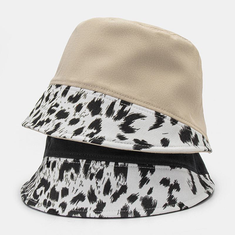 Naisten Patchwork Leopardikuvioprintti Aurinkohattu Puuvilla Muoti All-match Aurinkovoide Bucket Hat