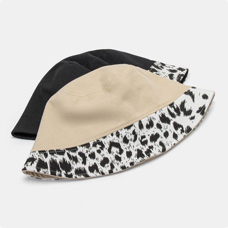 Naisten Patchwork Leopardikuvioprintti Aurinkohattu Puuvilla Muoti All-match Aurinkovoide Bucket Hat