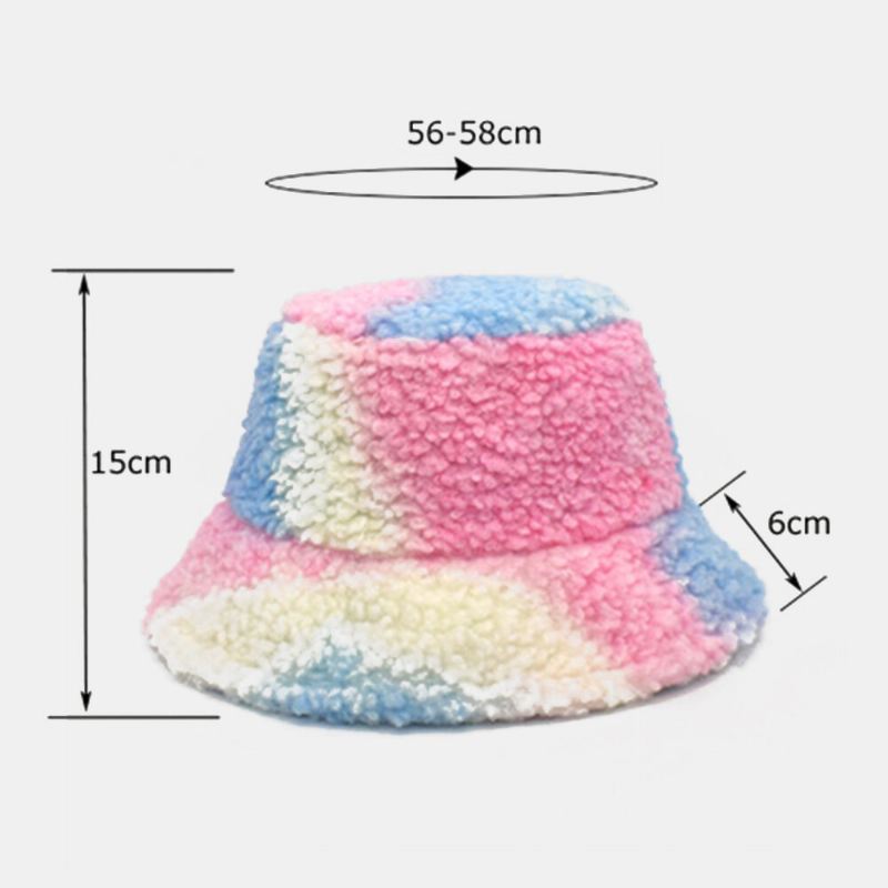 Naisten Side-väriainesekoitusväri Lampaan Hiukset Lämmin Rento Söpö Bucket Hat