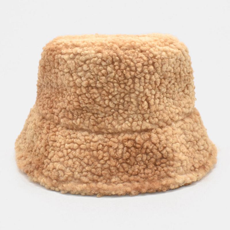 Naisten Side-väriainesekoitusväri Lampaan Hiukset Lämmin Rento Söpö Bucket Hat