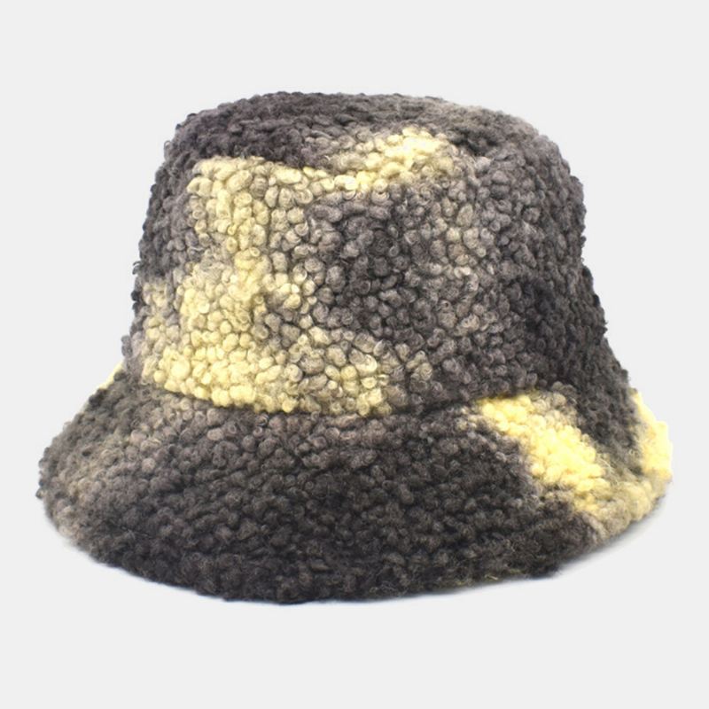 Naisten Side-väriainesekoitusväri Lampaan Hiukset Lämmin Rento Söpö Bucket Hat