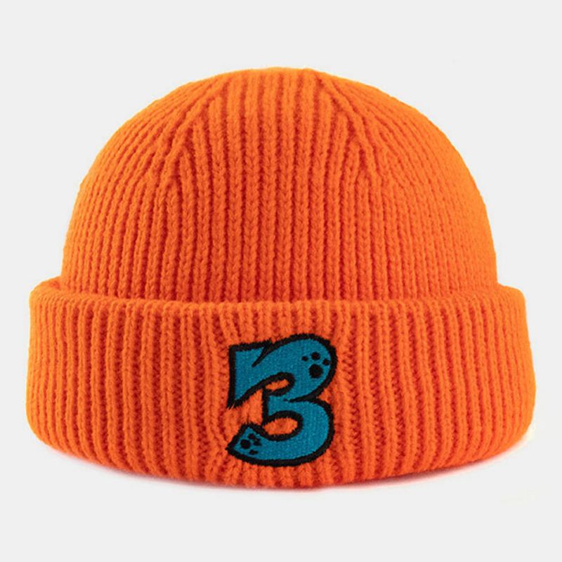 Unisex-akryylineulottu Yksivärinen Sarjakuvanumero Kirjonta Lämpö Brimless Beanie Landlord Cap Skull Cap