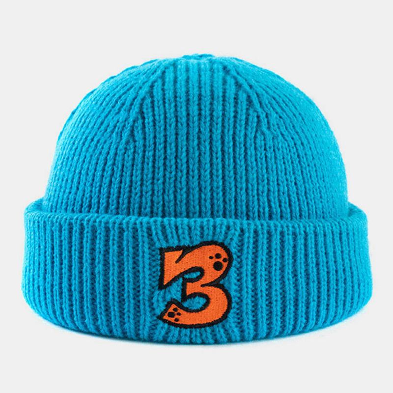 Unisex-akryylineulottu Yksivärinen Sarjakuvanumero Kirjonta Lämpö Brimless Beanie Landlord Cap Skull Cap