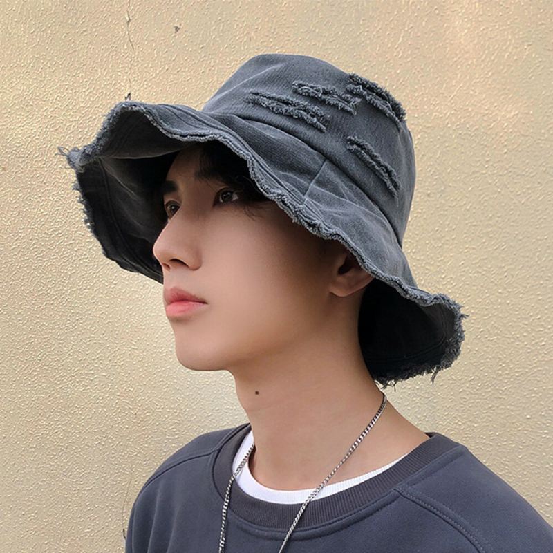 Unisex Broken Hole Big Brim Bucket Hat Outdoor Auringonsuoja Suncreen Beach Hat