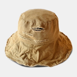 Unisex Broken Hole Big Brim Bucket Hat Outdoor Auringonsuoja Suncreen Beach Hat