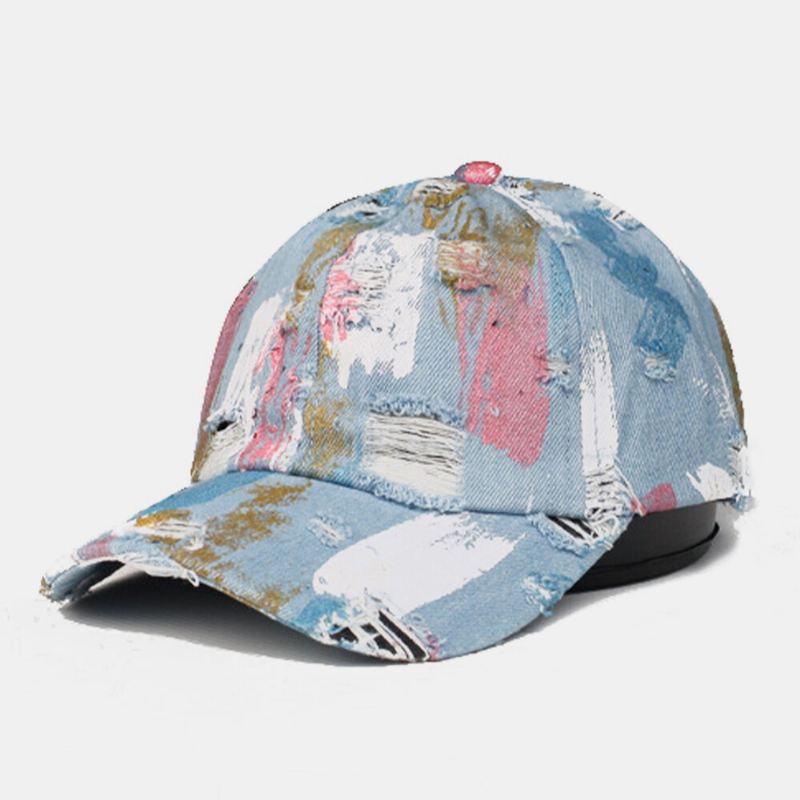 Unisex Cotton Denim Hole Graffiti Design Street Travel Wild Sunshade Baseballhattu