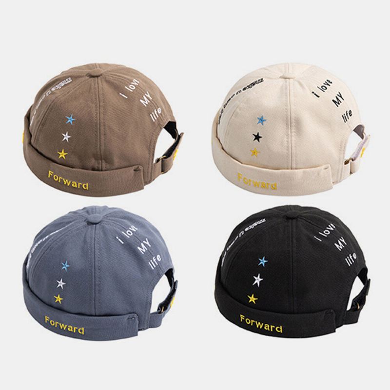 Unisex Cotton Dome Letter Slogan Tähdet Brodeerattu Patch Skull Cap Muoti Rento Pipo Meloni Lippalakki Landlord Cap Harbor Hat