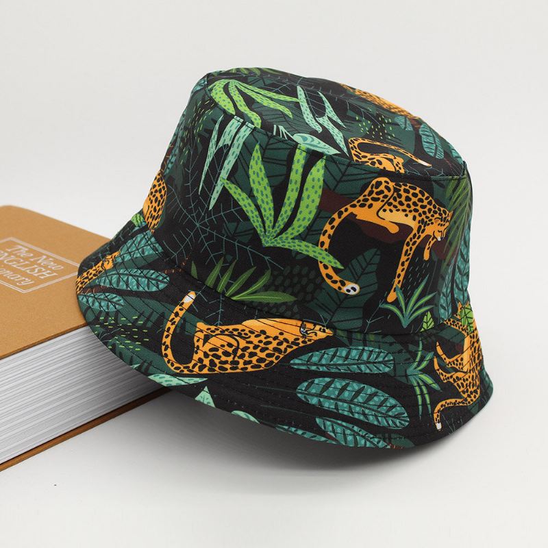 Unisex Cotton Forest Bucket Hat Käännettävä Kaksipuoleinen Tiger Plant Outdoor Sunshade Beach Hat Aurinkohattu