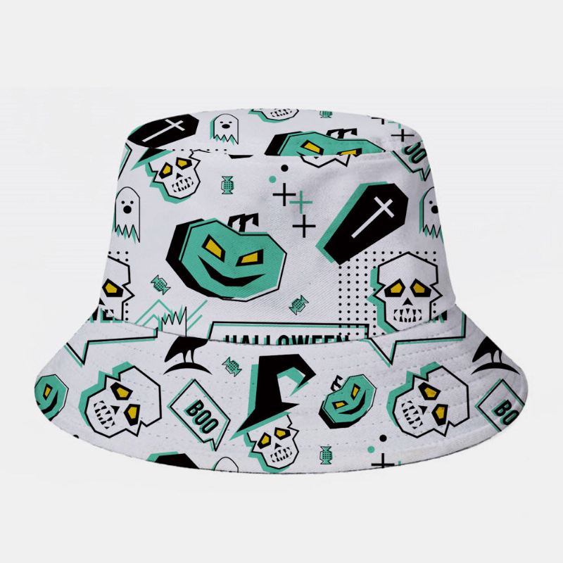 Unisex Cotton Overlay Sarjakuva Abstrakti Skull Ghost Crow Print All-match Bucket Hat