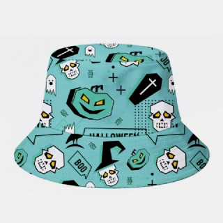 Unisex Cotton Overlay Sarjakuva Abstrakti Skull Ghost Crow Print All-match Bucket Hat