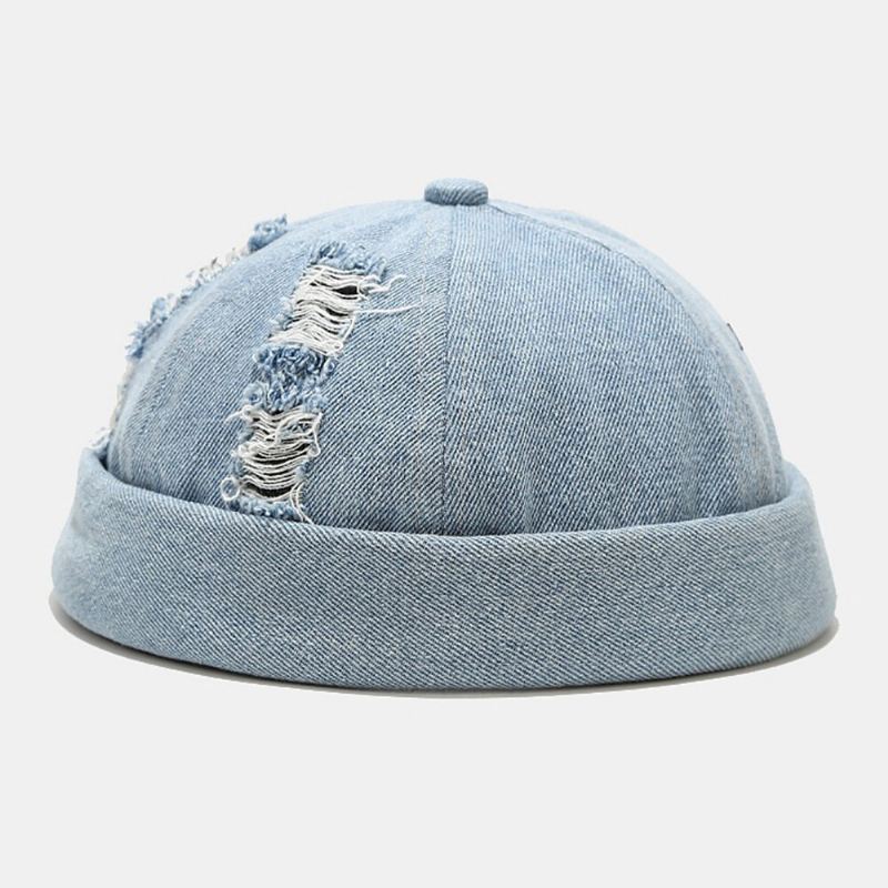 Unisex Denim Broken Holes Made-vanha Muoti Outdoor Brimless Beanie Landlord Cap Skull Cap