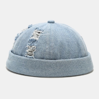 Unisex Denim Broken Holes Made-vanha Muoti Outdoor Brimless Beanie Landlord Cap Skull Cap