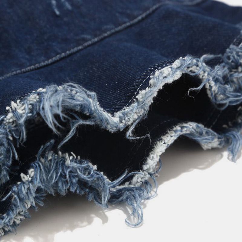 Unisex Denim Kokoontaitettava Rikki Reikiä Tupsu Tehty Vanha Retro Muoti Ulkoilu Aurinkovarjo Ämpäri Hattu