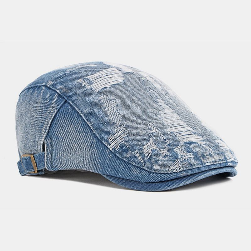 Unisex Denim Pesty Make-old Hole Hengittävä Rento Aurinkosuoja Eteenpäin Cap Baret Cap Litteä Hattu