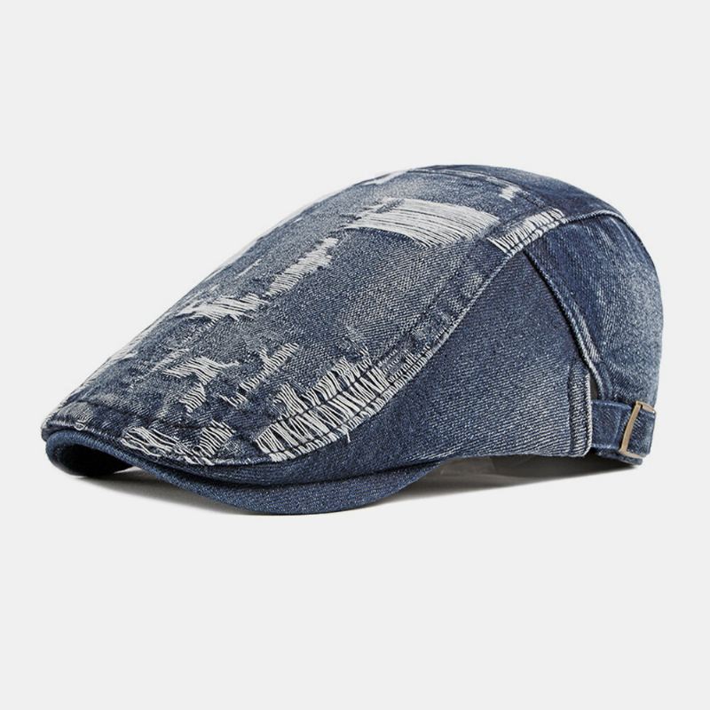 Unisex Denim Pesty Make-old Hole Hengittävä Rento Aurinkosuoja Eteenpäin Cap Baret Cap Litteä Hattu