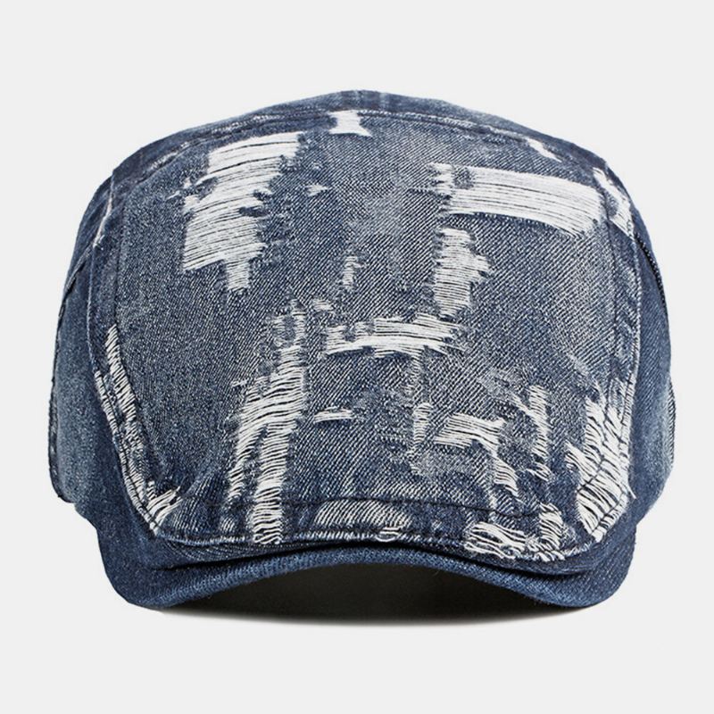 Unisex Denim Pesty Make-old Hole Hengittävä Rento Aurinkosuoja Eteenpäin Cap Baret Cap Litteä Hattu