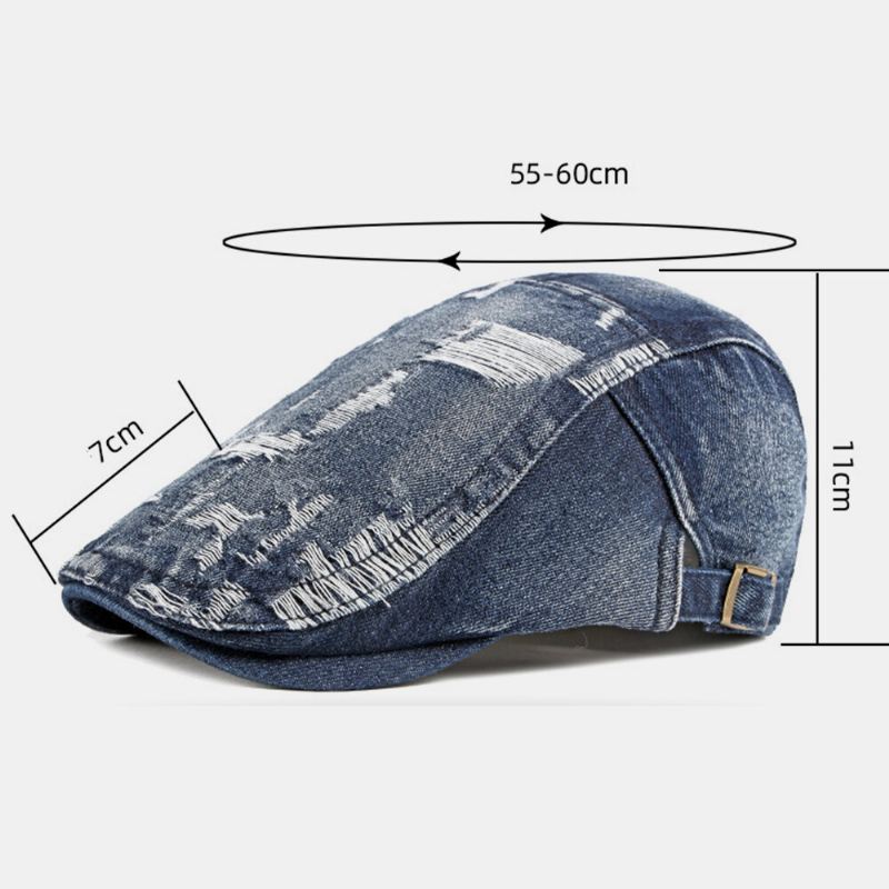 Unisex Denim Pesty Make-old Hole Hengittävä Rento Aurinkosuoja Eteenpäin Cap Baret Cap Litteä Hattu