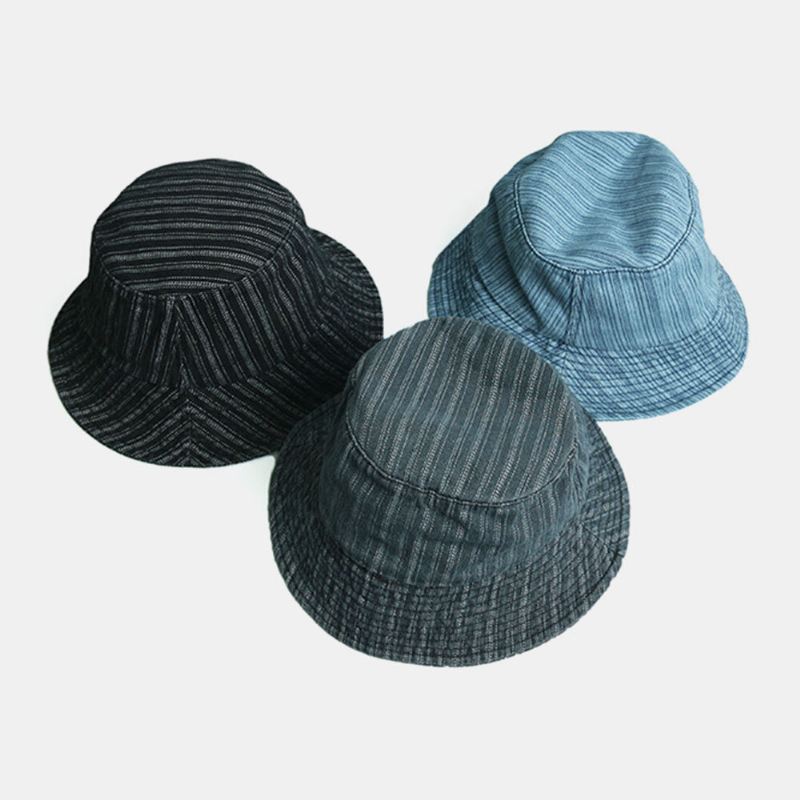 Unisex Denim Stripes-kuvioinen Rento Matka-aurinkovarjohattu