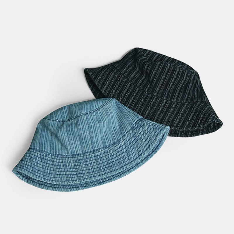 Unisex Denim Stripes-kuvioinen Rento Matka-aurinkovarjohattu