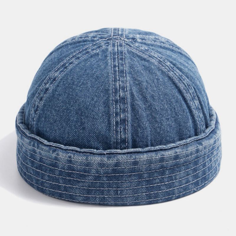 Unisex Denim Yksivärinen Retro Fashion Trend Brimless Beanie Landlord Cap Skull Cap