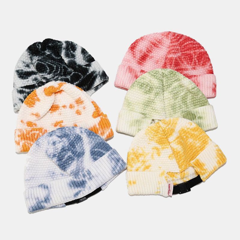 Unisex Epäsäännöllinen Solmiovärjäyskuvio Neulottu Lippalakki Street Hip Hop Säädettävä Hengittävä Lämmin Aurinkovarjo Landlord Cap Pipo Skull Cap