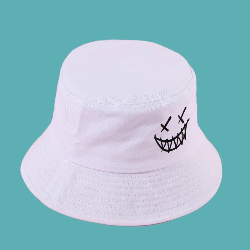 Unisex Funny Face Brodeerry Bucket Hat Puuvilla Wild Kesä Travel Beach Hat