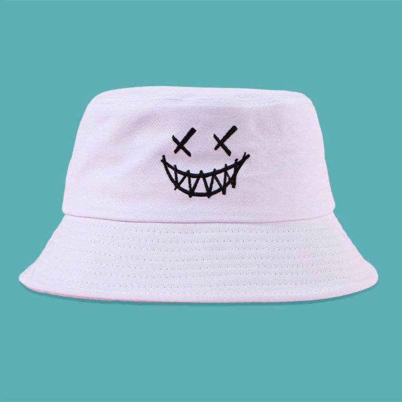 Unisex Funny Face Brodeerry Bucket Hat Puuvilla Wild Kesä Travel Beach Hat