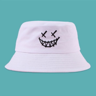 Unisex Funny Face Brodeerry Bucket Hat Puuvilla Wild Kesä Travel Beach Hat