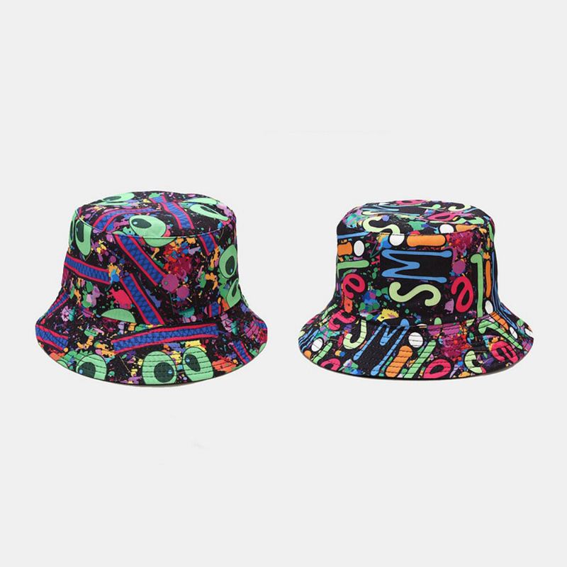 Unisex Kaksipuolinen Värikäs Graffiti Hip-hop Muoti Aurinkovarjo Bucket Hattu