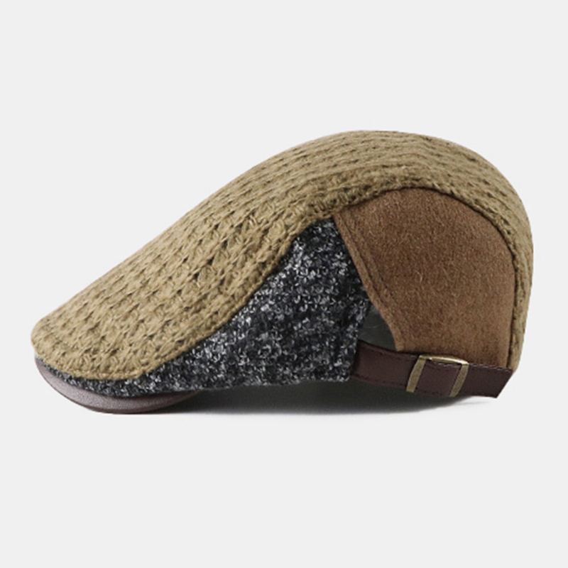 Unisex-kontrastivärit Isolierinen Litteä Hattu Brittiläinen Rento Syksy Talvi Lämmin Auringonvarjo Beretti Cap Newsboy Hat Cabbie Hat