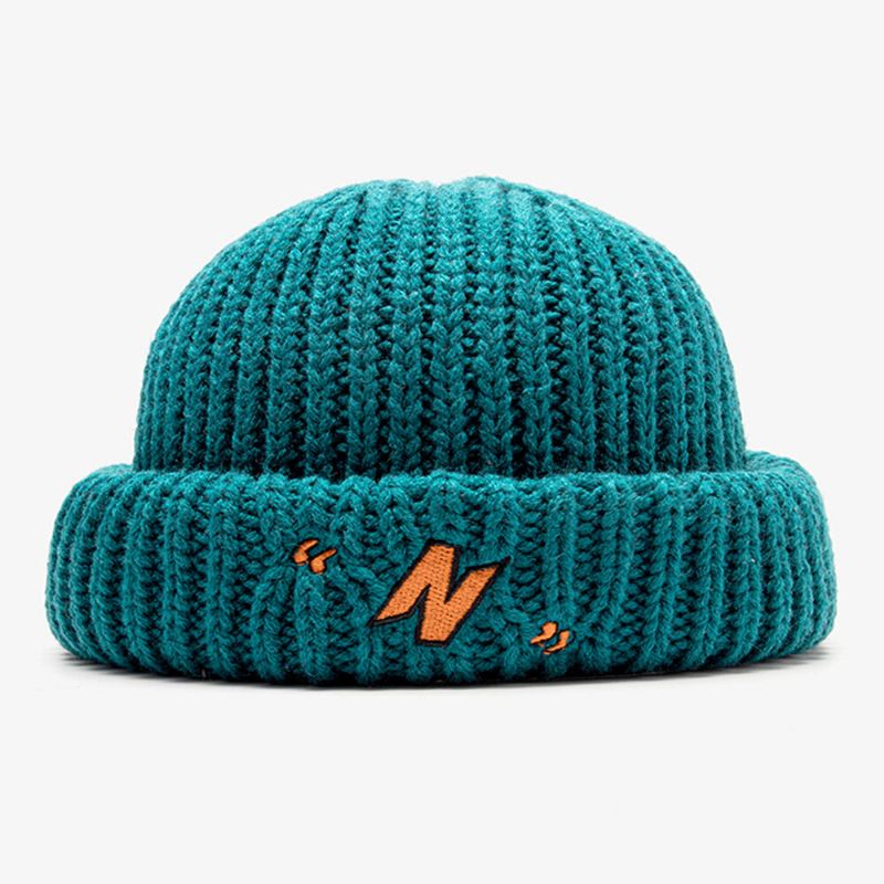 Unisex N-kirjainkuvioiset Neulotut Lippalakit Muoti Rento Säädettävä Elastinen Lippis Pääkallo Lippalakki Brimless Beanie Landlord Cap